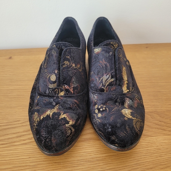 L'INTERVALLE Floral Loafers Oxford Shoes Size 37 US 6.5 Jacquard Black Velvet - Picture 4 of 9
